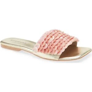 Jeffrey Campbell Fishy Pink Sequin Square Toe Slide Sandals Women’s Shoe Size 8